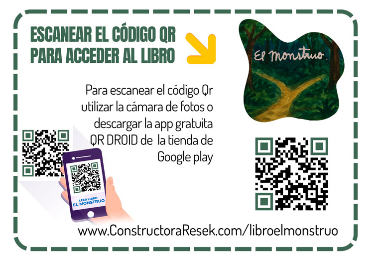 Qr para acceder al libro de poemas “EL MONSTRUO” de Julio Resek en versión flipbbok digital. Parte de la colección Arte y Cultura de Constructora Resek.
