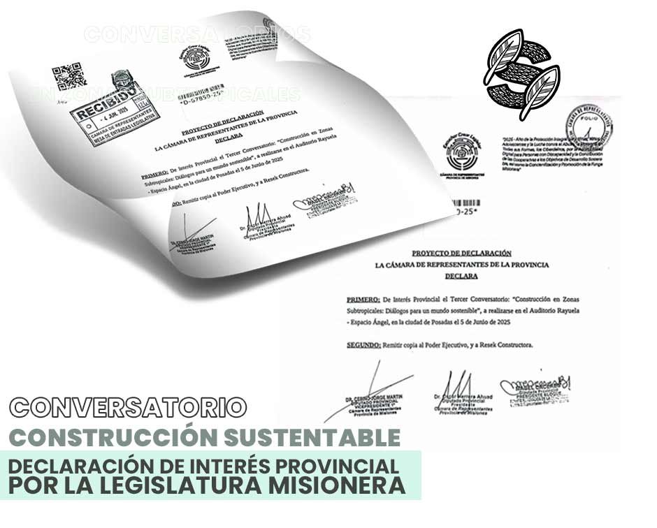 Facsímil de la Declaración de interés provincial por la Legislatura de Misiones del Conversatorio sobre Construcción Sustentable promovido por Constructora Resek