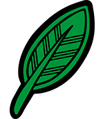 Hoja verde del isologo de Constructora Resek inspirada en la naturaleza y la sustentabilidad.