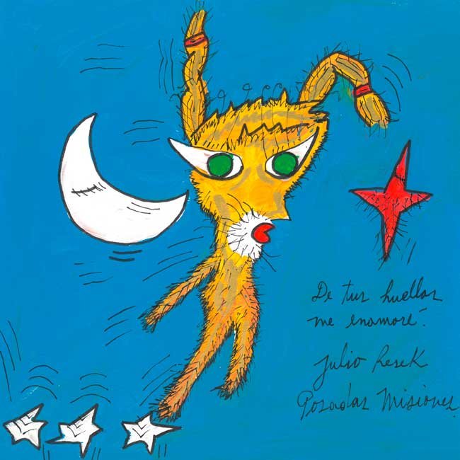 Ilustración del poema ¿El tiempo es amor? del libro Tus cielos de Julio Resek con una figura simbólica y referencias al tiempo