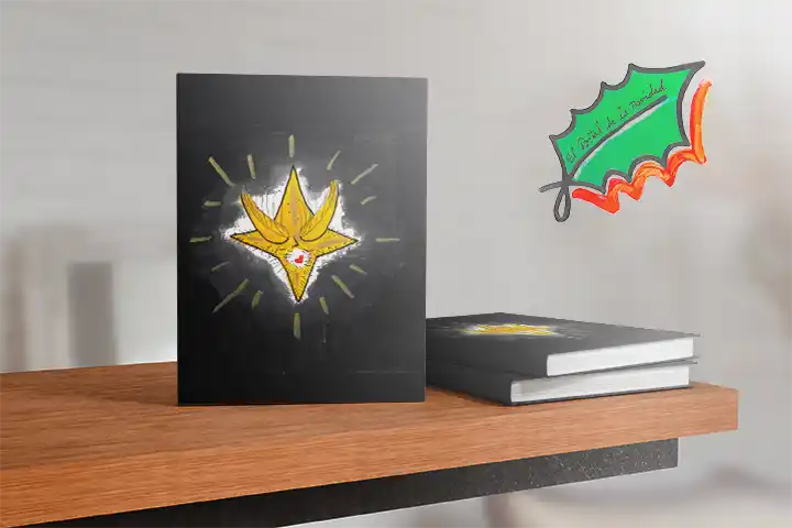 Mockup de pila de libros cuadrados con la portada de El Portal de la Navidad de Julio Resek sobre fondo verde