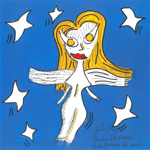 Ilustración de una estrella dorada con cola de cometa y estrellas blancas alrededor, poema Al final te encontraré, libro de Julio Resek